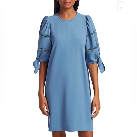 💙SEE BY CHLOE—Size 4 , Dusty Blue Shift Dress, Geometrical Cut / Tie Sleeves 💙 - Picture 13 of 16